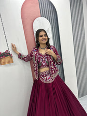 Festive Special Vichitra Silk Crop Top With Koti