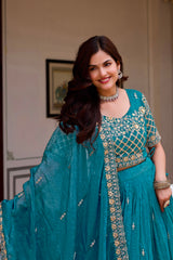 Festive Special Crunchy Silk Embroidery Sequence Work Lehenga With Stitched Blouse