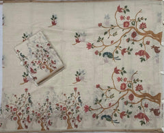 Beautiful Cream Khadi Silk Printed Saree