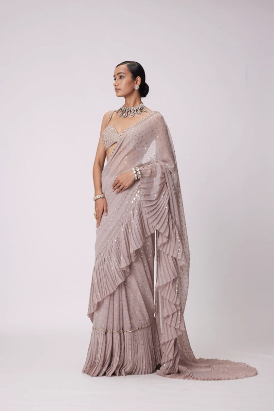 Bollywood Inspired Ruffle Style Georgette Sequence & Embroidery Work Saree