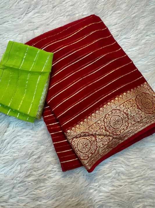 Beautiful Georgette Saree With Running Contrast Blouse