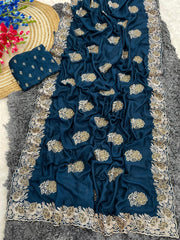 Designer Blooming Vichitra Silk Work Saree