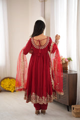 Karwachauth Special Doremon Crush Silk Embroidery Sequence Work Gown