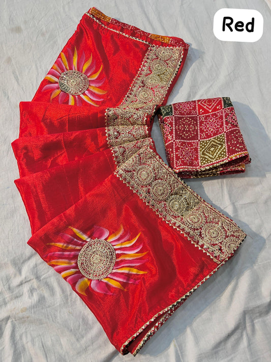 Beautiful Soft Chinon Silk With Sequence Butta In All Over Saree