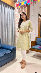Beautiful Khadi Cotton Butti With Embroidery Work Kurti