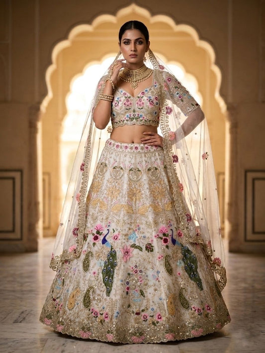 Reception Special Organza Silk Embroidery Sequence With Cutwork Lehenga Choli