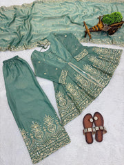 Trendy Stylish Fendy Silk Real Mirror With Embroidery Sequence Work Suit