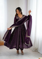 Festive Special Crunchy Silk Embroidery Sequence Work Anarkali Gown