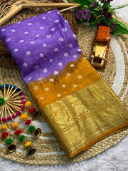 Beautiful Cotton Silk Kanjivaram Bandhani Saree