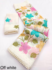 Party-wear Viscose Crunchy Silk Floral Design Embroidery Thread Work Saree