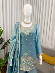 Elegant Fendy Silk Thread Sequence Work Sarara Set