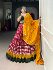 Adorable Tusser Silk Printed With Foil Work Lehenga Choli