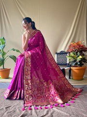 Festival Special Pure Soft Silk Copper & Golden Zari Weaved Border Saree