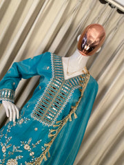 Festive Special Cosmos Silk Real Mirror With Embroidery Work Sharara