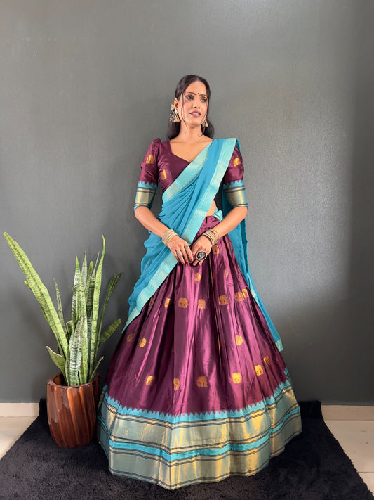 South Indian Festival Special Cotton Big Border Woven Half Saree