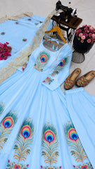 Party-wear Fendy Silk Printed With Lace Work Gown