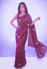 Party-wear Gold Crush Beats Sequence Work Saree