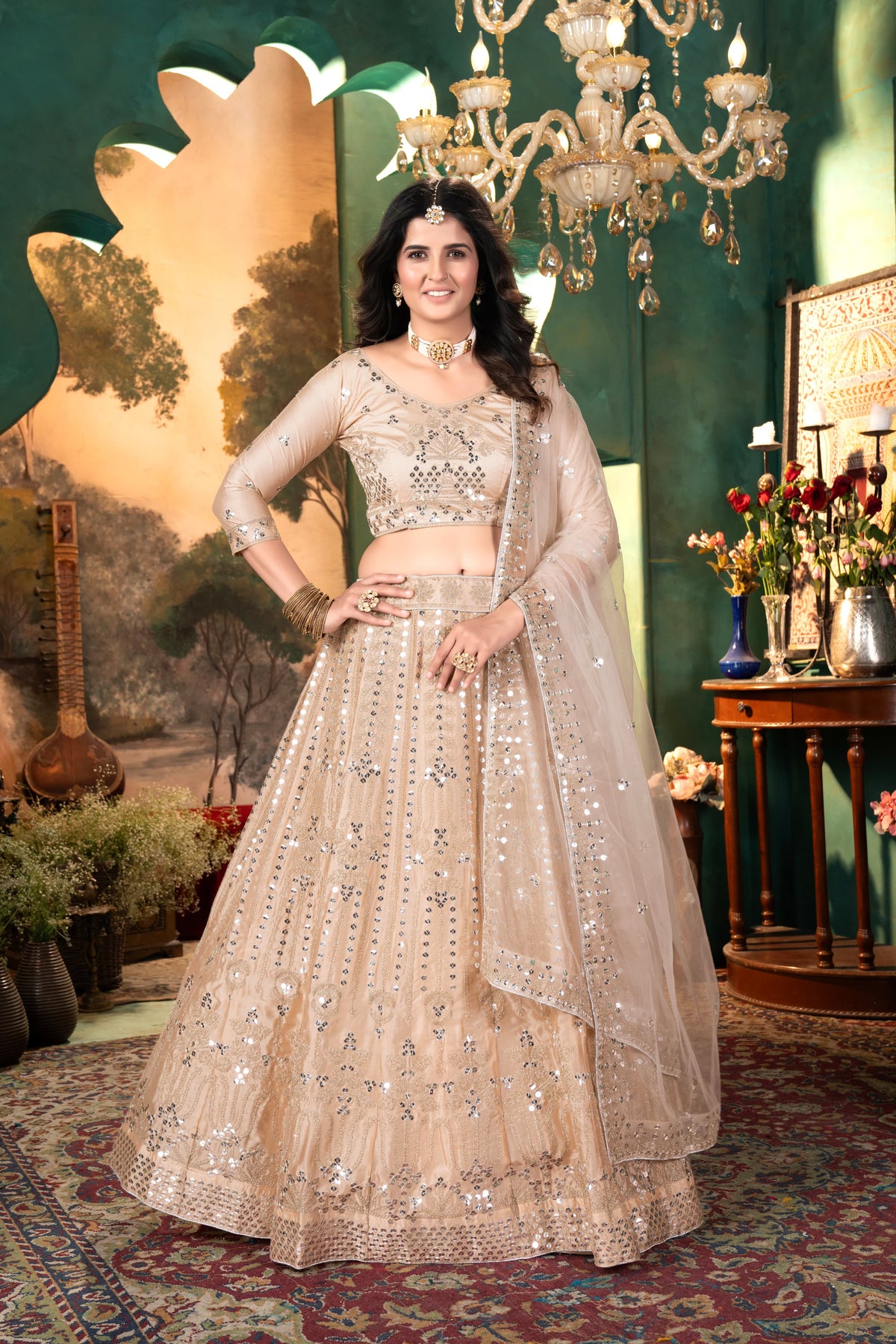 Partywear Premium Malai Satin Embellished With Beautiful Embroidery Work Lehenga