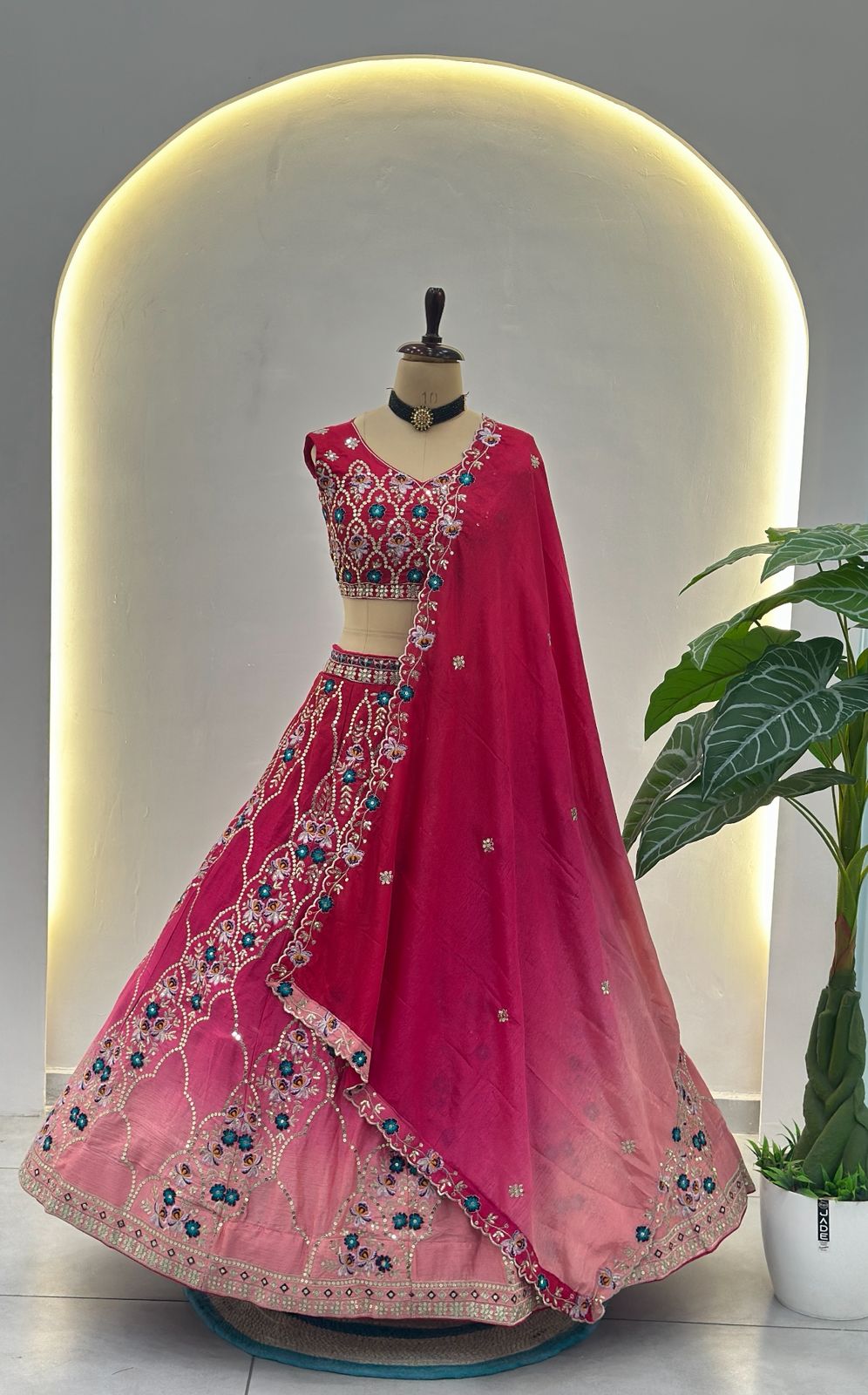 Wedding Special Chinon Peding Sequence & Thread Embroidery Work Lehenga Choli