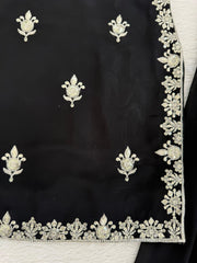Festive Ready Black Palazzo Set With Fancy Lace & Embroidery Work
