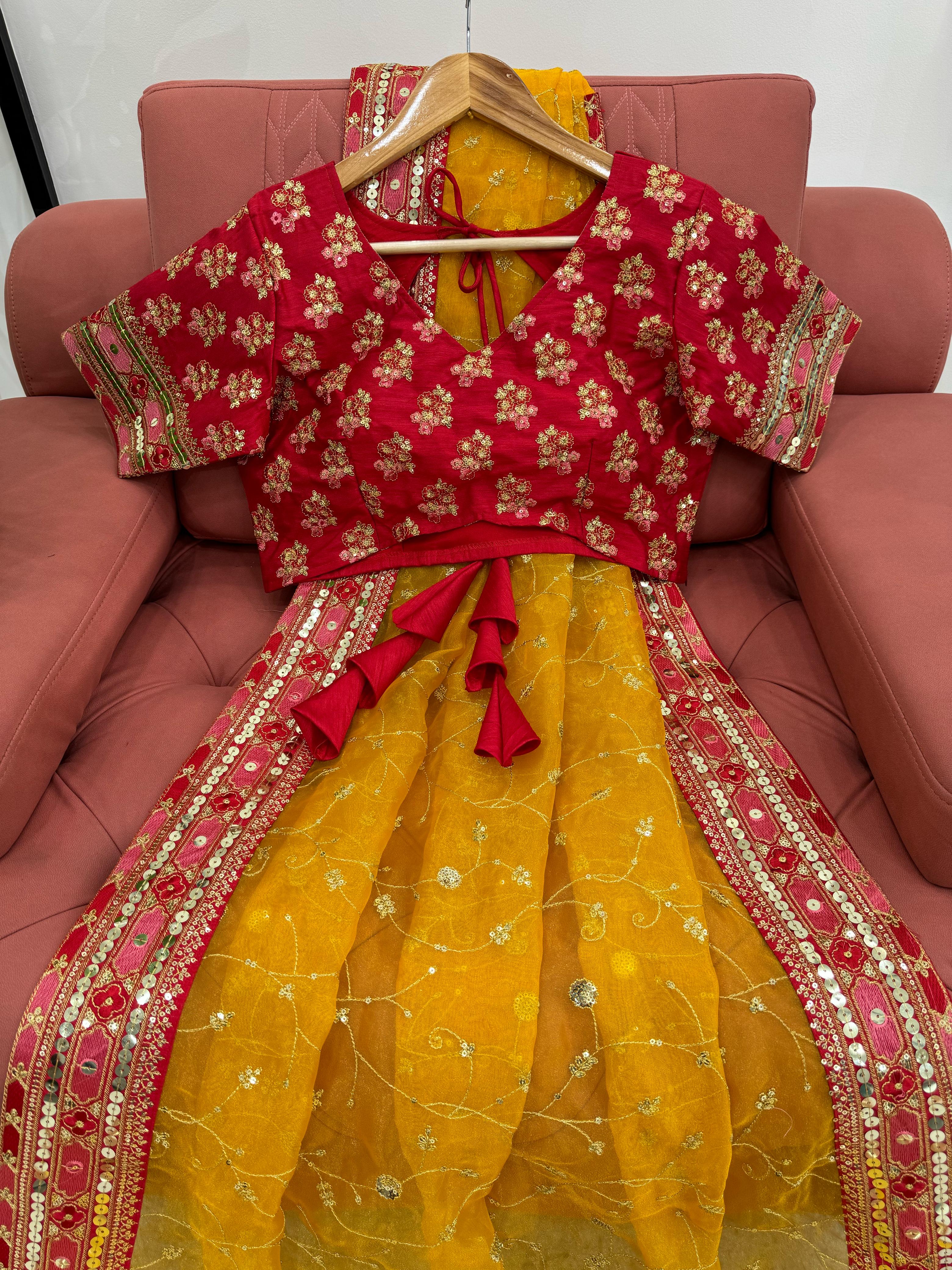 Beautiful Designer Yellow Organza Silk Saree