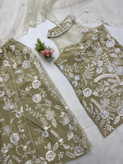 Party-wear Hunter Butterfly Net  Neck Kurta & Palazzo Set