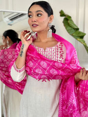 Beautiful Khadi Cotton With Embroidery Work Three Piece Set