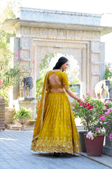 Beautiful Mustered Yellow Vichitra Silk Lehenga Choli