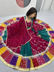 Navratri Special Pure Cotton Embroidery & Sequence Work Lehenga With Stitched Blouse