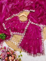 Trending Party-wear Soft Burberry Silk Embroidery & Real Mirror Hand Work Saree