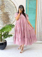Summer Wear Mull Cotton Chanderi Embroidery Work Gown