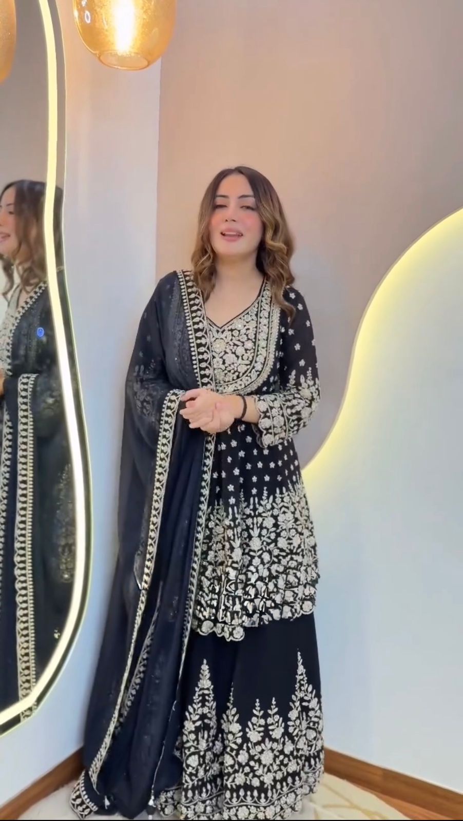 Party-wear Georgette Coding Dori With Sequence Work Top With Lehenga