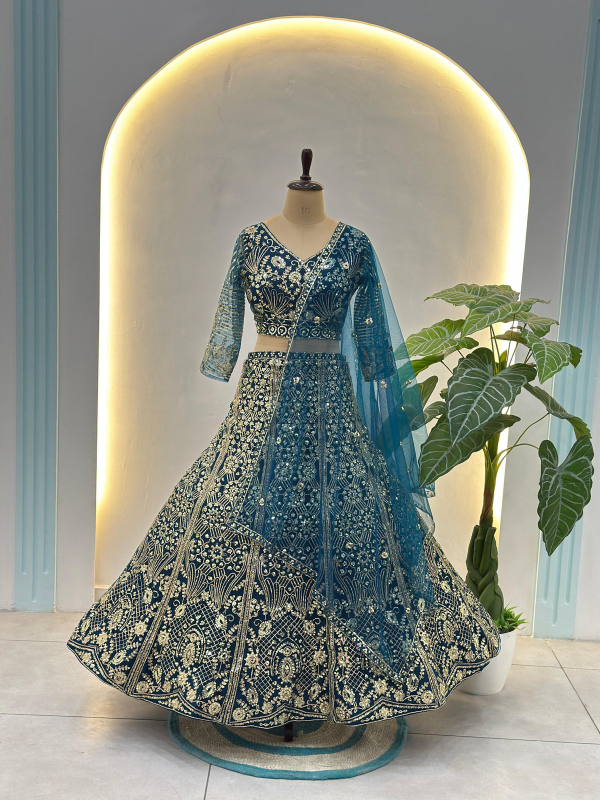 Royal Butterfly Net Sequence & Coding Embroidery Work Lehenga Choli