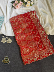 Beautiful Rich Look Dola Silk Khatli Cutdana & Moti Handwork Saree