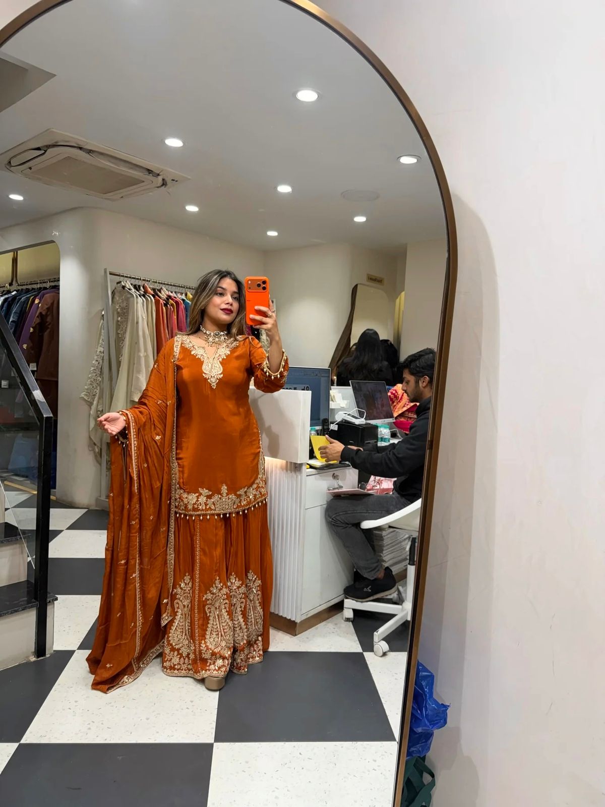 Beautiful Natural Crepe Thread With Sequence Work Suit