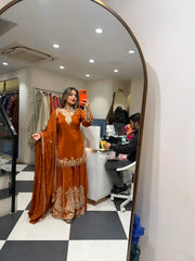 Beautiful Natural Crepe Thread With Sequence Work Suit