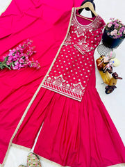 Party-wear Natural Crepe Embroidery Sequence Work Sharara