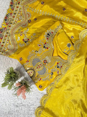 Beautiful Haldi Special Chinon Silk Coding With Sequence Embroidery Work Suit