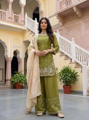 Elegant Ethnic Gym Silk Thread & Sequence Work With Pearl Work Suit