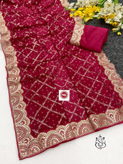 Beautiful Vichitra Silk Foil Printed Saree