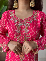 Party-wear Chinon Silk Printed Embroidery Work Sharara