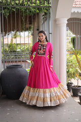 Party-wear Rayon With Kutchi Gamthi Thread Work Gown