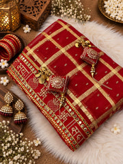 karwa chauth Special Red Silk Saree With Golden Weaving Tassels