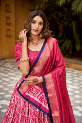 Beautiful Dola Silk Batik Printed With Zari Weaving Work Lehenga Choli