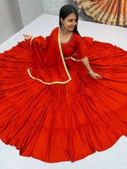 Navratri Special Rayon Cotton Real Handmade Mirror Work Lehenga With Stitched Blouse
