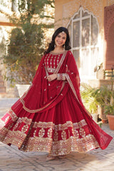 Party-wear Blooming With Embroidery Zari Sequence Work Gown