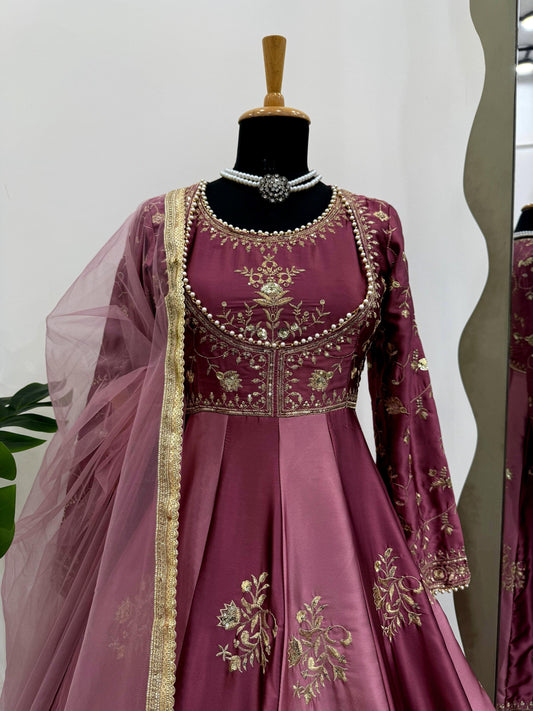 Beautiful Elegance Japan Satin Thread With Sequence Work Gown