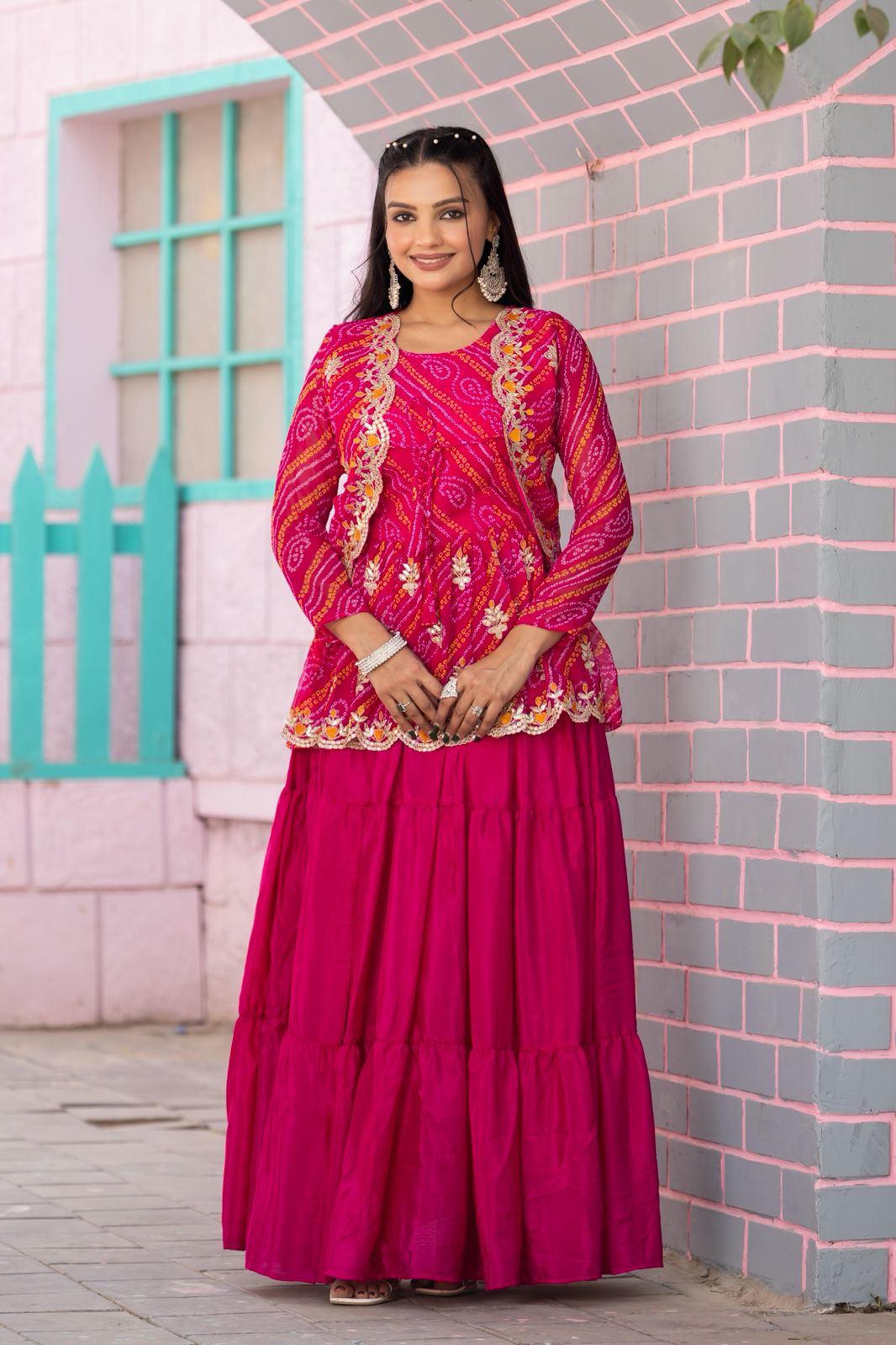 Beautiful Pure Bandhej Embroidery Thread Work Lehenga With Top & Koti