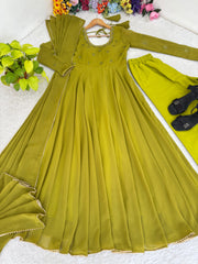 Attractive Real Mirror Embroidery Work Gown