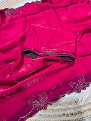 Beautiful Butterfly Fendy Chiffon Two-Tone Blooming & With Zarkhan Work Saree
